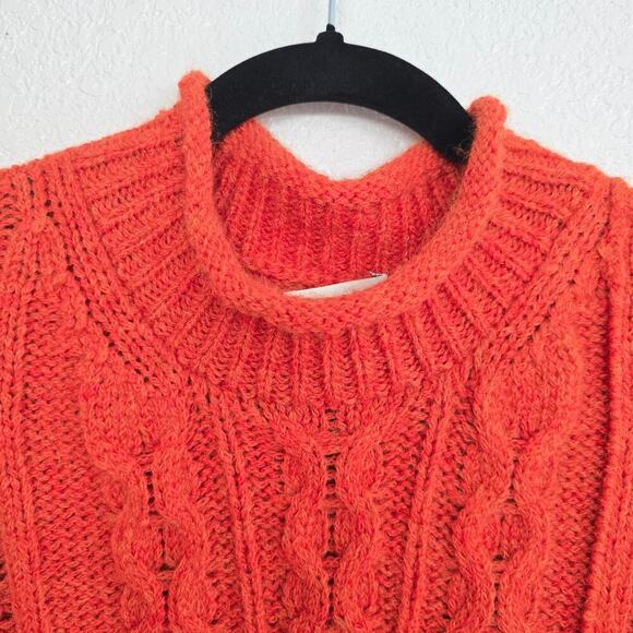 Aritzia Supper Soft Wool Alpaca Blend Cable Knit Cropped Sweater Burnt Orange M - Picture 4 of 12